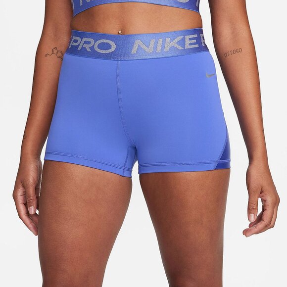 Nike Women's Pro Mid-Rise Shine Shorts 3 in - Picture 1 of 10